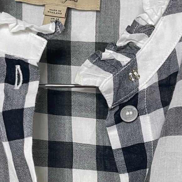 Burberry White Black Plaid Print Three-Quarter Sleeve Button-Up Top sz 12 - Picture 7 of 9